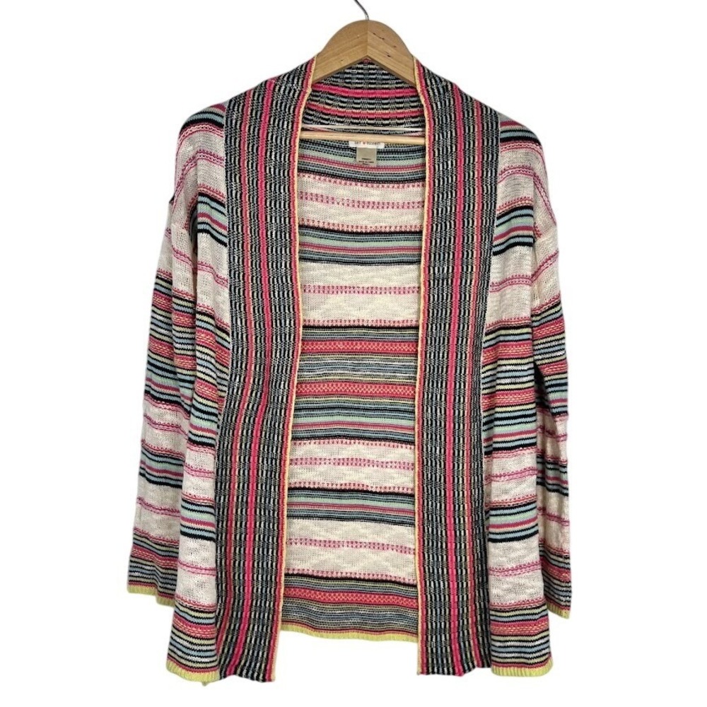 Self Esteem Womens Small Striped Open Front Cardigan Boho Festival Colorful Knit